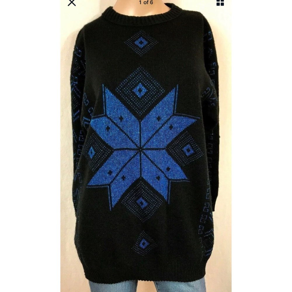 VTG Long Sparkly Snowflake Sweater Ellen D Small